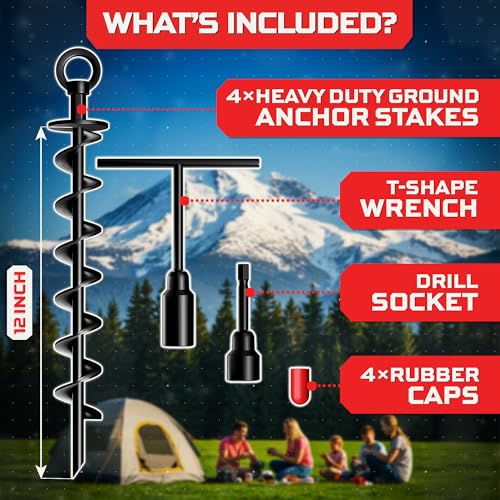 Trampoline Stakes, Trampoline Accessories, Ground Stakes Heavy Duty, Ground Anchors Screw in, Rebar Stakes, Tent Anchors, Yard Spikes, Galvanized Steel (4 Pack Spiral, Black) - view 5