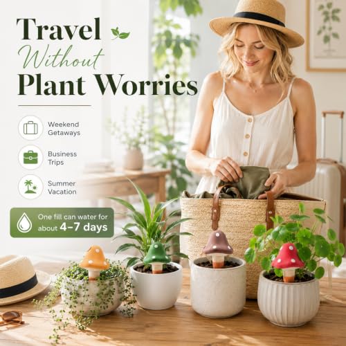 Terracotta Self Watering Spikes, 4 Pack Mushroom Self Watering Planter Insert, Vacation Plant Slow Release Watering Devices for Indoor Outdoor Plants, Colorful Large Water Globes - view 6