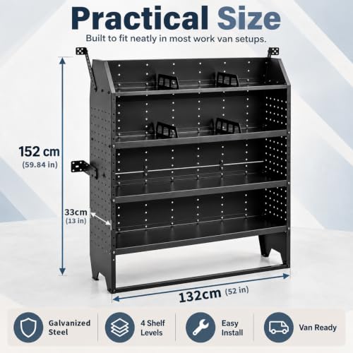 Van Shelving System, 52"x60"x13" Heavy Duty Storage Rack with 4 Shelves - view 4