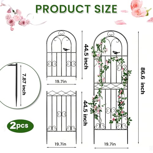 2 Pack 86.6" x19.7 Metal Gardon Trellis for Climbing Plants Outdoor, Black - view 2