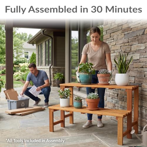 Sunnydaze 2-Tier Wooden Plant Stand for Indoor or Outdoor Use, 47” W - view 2