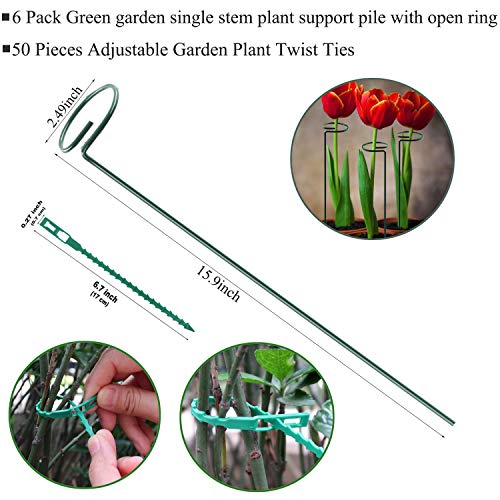 Plant Stake Support - 6 Pack, Garden Single Stem Support Stake 15.9 inch - view 2