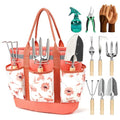 10Pcs Garden Tool Set, Rust-Proof Stainless Steel, Ash Wood Handles, Pink