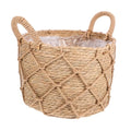 Handwoven Flower Basket Cover with Handles, Straw Hemp Rope Decor