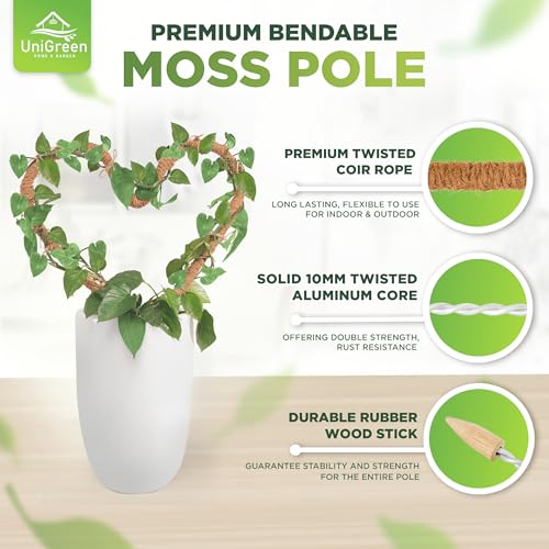 UNIGREEN 2Pack 47'' Premium Bendable Moss Pole - Monstera Plant Support - Plant Trellis Moss Pole for Plants - Moss Poles for Climbing Plants - Plant Sticks Support for Indoor/Outdoor Plants Potted - view 2