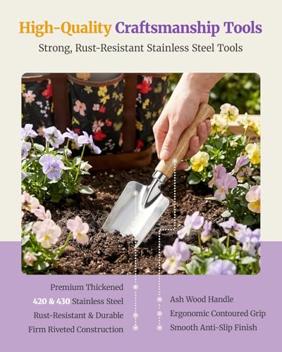 10Pcs Garden Tool Set, Rust-Proof Stainless Steel, Ash Wood Handles - view 4