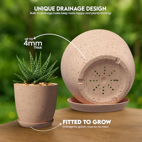 Plant Pots Indoor with Drainage 10 Pack Planters Spotty Peach Pink - view 4