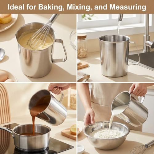 304 Stainless Steel Measuring Cup 64 OZ with OZ/ML Graduations, 8 Cup Kitchen Mixing Pitcher, Precision Engraved Markings, Container for Baking and Frothing, 2 Liter - view 7