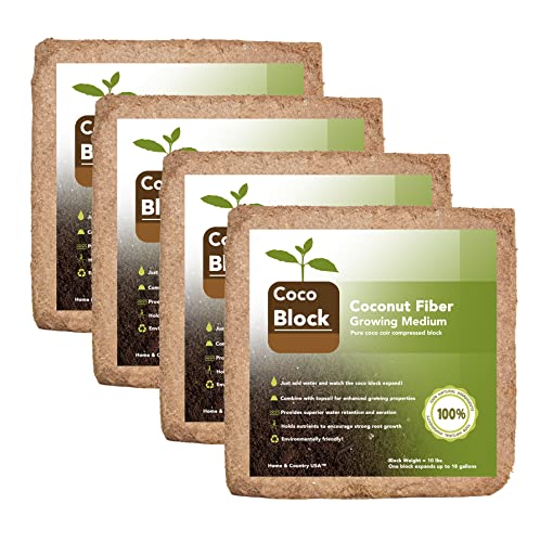 Home and Country Triple Washed Compressed Coco Coir Brick (40 LBS) - Coco Fiber is an Ideal Compost Starter for Your Home Garden. Coco Coir Bricks Provide Organic Alternative to Peat Moss for Plants.