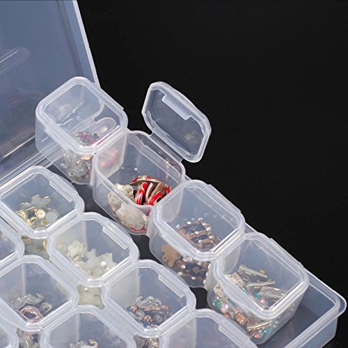 28 Slots Empty Clear Plastic Organizer Box Nail Art Decoration Storage Container Tool for Nail Glitter Rhinestone Crystal, Earrings, Jewelry Beads, Small Accessories (Clear) - view 6