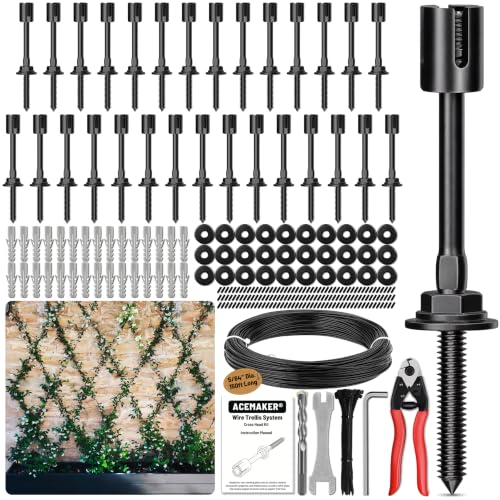 Wire Trellis Kit 30-Set 5/64” Black Crosshead w/Cutter&150' Cable