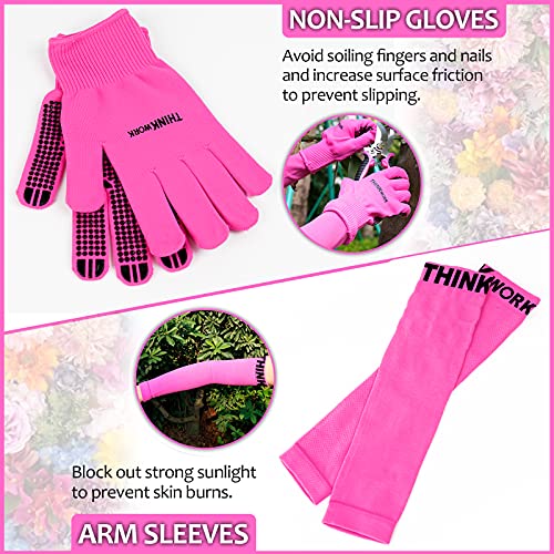 Pink Garden Tools, Gardening Gifts for Women, with 2 in 1 Detachable Storage Bag, Trowel, Transplanter, Rake, Weeder, Cultivator, Purning Shears and 3 Additional Protection Tools - view 5