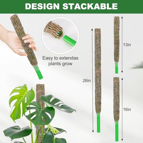 Moss Pole for Plants 2 Pcs 13+16 Inch Modern Mesh Design Green Moss and Plastic Plant Support Extension - view 5
