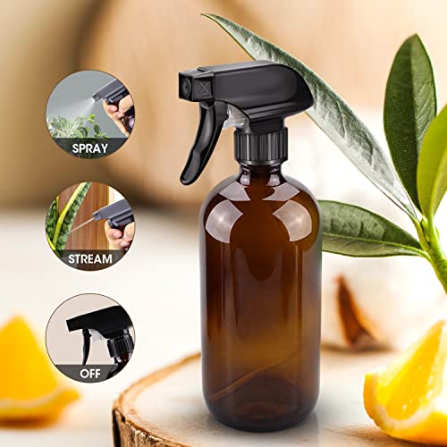 Amber Glass Spray Bottles, 16 oz Glass Spray Bottles for Cleaning Solutions and Essential Oils, Refillable Empty Spray Bottle with Adjustable Nozzles for Alcohol, Plant and Hair Care (1 Pack) - view 2