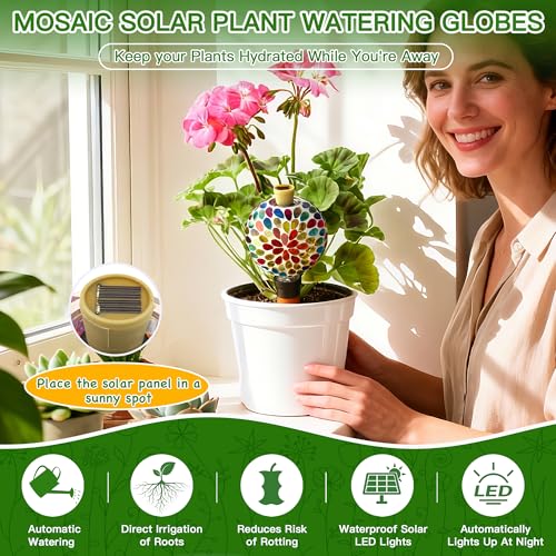 Solar Mosaic Watering Globe, 17 fl oz, Terracotta Spike, Multicolor - view 2