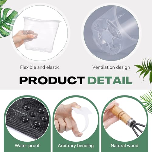 83 Pcs Garden Supplies Tools Kit, 5/6/7 Inch Clear Plastic Plant Pots with Transplanting Mat, Trowel Cultivator Rake Set, Label & Glove, Succulent Tools Gift for Plant Lovers Accessory - view 3