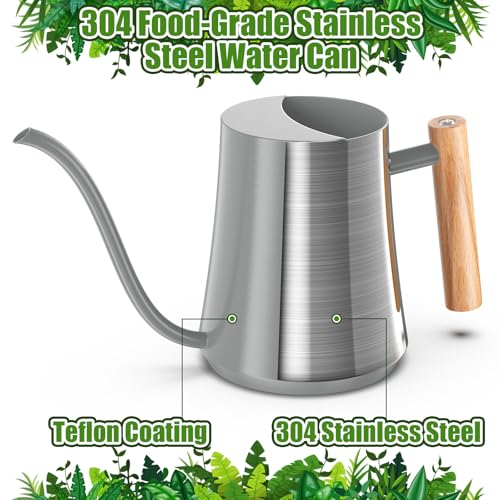 1L/35oz Metal Watering Can Indoor with Long Spout, Gray - view 2