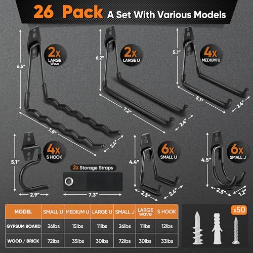 26 Pack Heavy Duty Garage Hooks,Steel Wall Mount Storage Hangers - view 2
