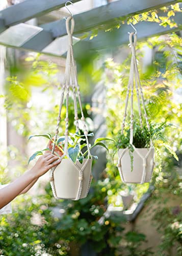 Macrame Plant Hanger Indoor Hanging with Wood Beads Macrame Planters No Tassel for Indoor Outdoor Boho Home Decor 35 Inch (Ivory,2pcs) - view 3
