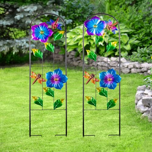 Metal Garden Trellis for Climbing Plants,2 Packs Dragonfly Outdoor Decorative Flowers Arch Fence Trellis for Outdoor Patio,Garden,Lawn,Yard,Backyard,Wall Brackets 45'' H x 10'' W - view 2