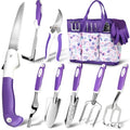Garden Tool Set, 10 Pcs Heavy Duty Gardening Tool Kit Women Garden Gift Set Aluminum with Non Slip Ergonomic Handle, Storage Tote Bag and Gloves, Garden Supplier for Women&Men(Purple)