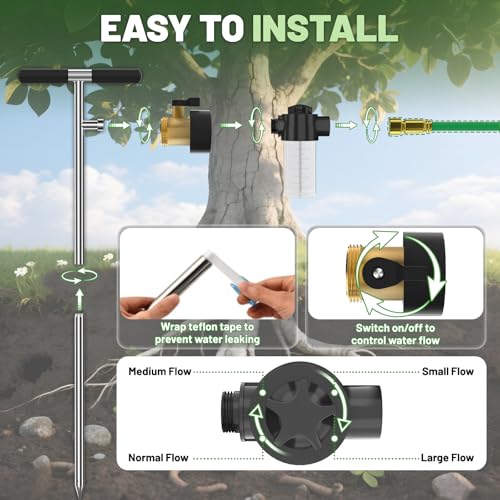 Deep Root Tree Watering Tool, Stainless Steel Tree Watering Spike with Fertilizer Bottle, Root Feeder with Brass Valve T-Handle, Irrigation System Watering Stake for Garden Orchard Shrub - view 5