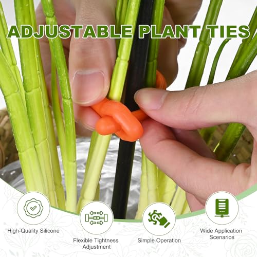 4-Pack Adjustable Plant Ties, 18inch/45.72cm Silicone Flexible Multi-Function Sturdy Garden Twist Tie for Plant Support/Tree/Shrub/Vine, Reusable Support Twine [Orange] - view 2