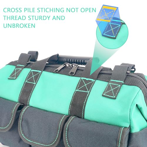 Women Garden Tools Bag 16inch Wide Mouth Tool Bag with Molded Base and Plastic-Padded, Inside Pockets for Tool Storage and Organization,600D polyester fabric (Teal color) - view 2