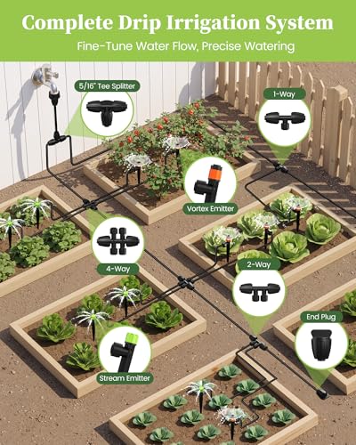 Drip Irrigation System, Quick-Connect Garden Watering System Kit with Adjustable Emitters for Greenhouse, Garden Grid, Raised Bed, Potted Plant - view 2