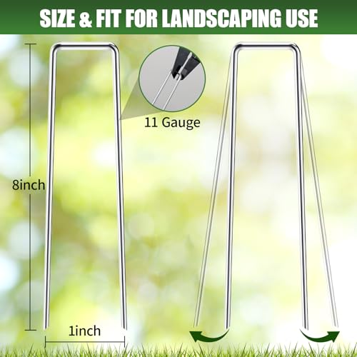 50 Pack 8 Inch Landscape Staples 11 Gauge Heavy Duty Galvanized Garden Stakes, Sod Pins for Securing Weed Barrier Fabric, Artificial Turf, Drip Irrigation, Lawn Edging & Outdoor Ground Cover - view 2