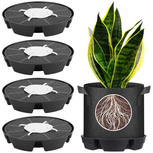 4 Pcs Self-Watering Plant Saucers, Indoor Auto Watering Fabric Pot Bases, Round Plastic Drip Trays for Plant Growth Bags, Provide Stable Support and Prevent Leakage