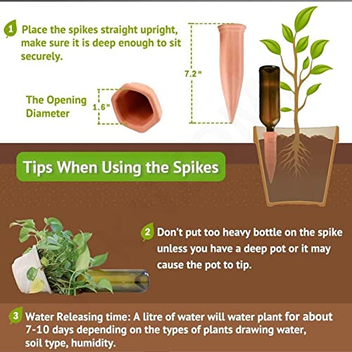 Plant Watering Stakes, 8pcs Terracotta Self Watering Spikes Plant Watering Devices for Wine Bottles Vacation Automatic Plant Waterers for Indoor & Outdoor Plants - view 5