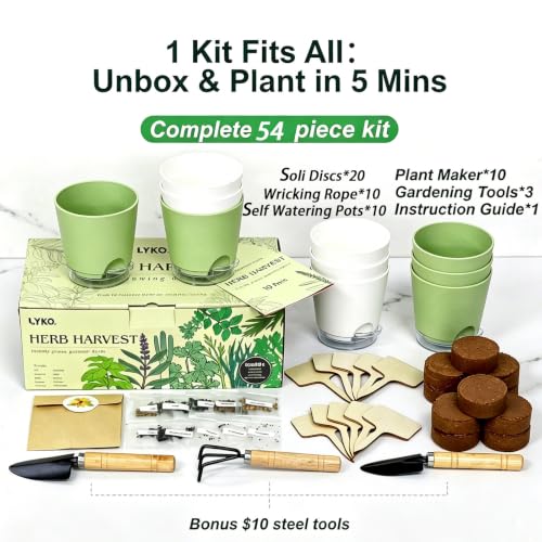 10 Indoor Herb Garden Kit, 54pcs Complete Kitchen Herb Starter Set Including 2-Color Self Watering Pots, Soil & Tools, Unique Gift Ideas for Plant Lovers, Women, Men, Friend, Birthday, Housewarming - view 7