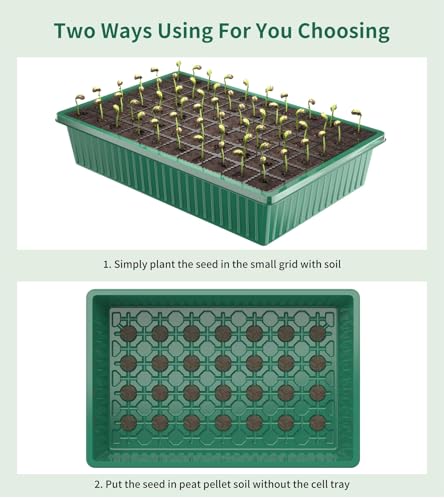 Seed Starter Tray, 120-Cells Seed Starter Kit with Grow Light, 2 Pack Reusable Seeding Starter Trays with Air Vent Humidity Domes for Greenhouse Gardening Indoor Planting Growing (Green Base) - view 4