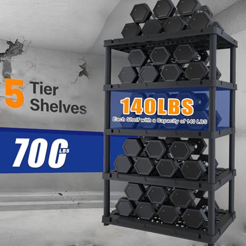 Plastic Storage Shelves, Heavy Duty Shelving Units, 700LBS - view 4