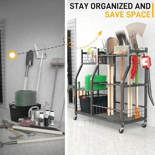 Garden Tool Organizer Stand, Garage Tool Storage Rack with Wheels - view 6
