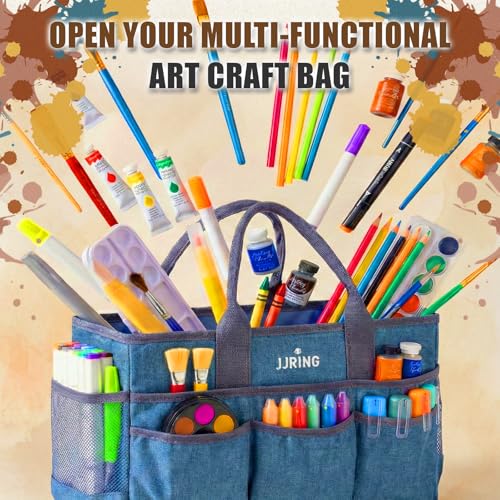 Large Art Supply Storage Tote Bag With Mesh Pockets, Green - view 2