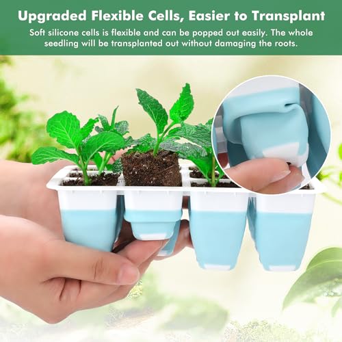 Reusable Seed Starter Tray with 72 Soft Silicone Cells, 6 Pack Seed Starter Kit with Repotting Mat, Humidity Dome and High Lid, Germination Trays for Indoor Greenhouse Seed Starter - view 2