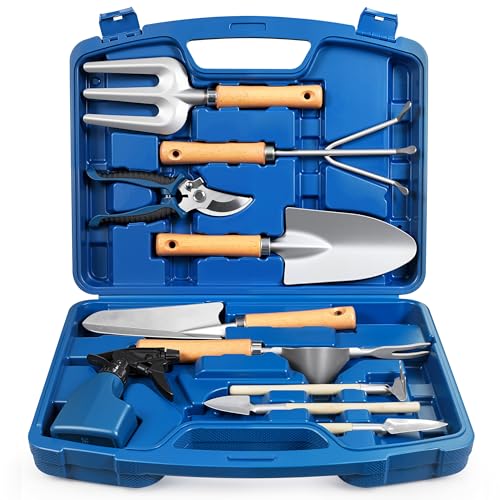 12-Piece Gardening Tools Set with Hard Storage Case, Blue