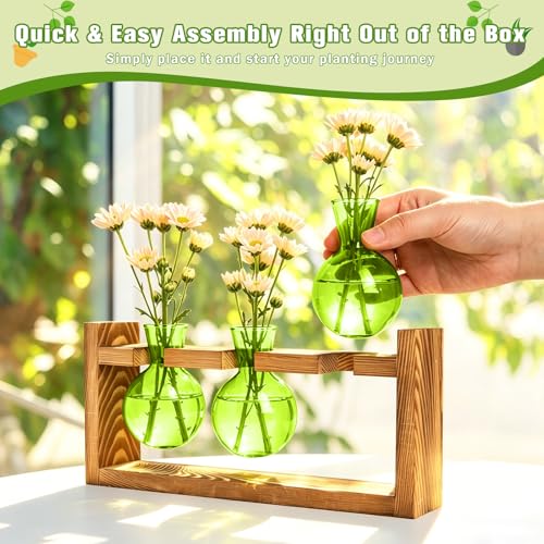 Plant Terrarium Jar Propagation Station Stand 3 Green Bulb Vases - view 4