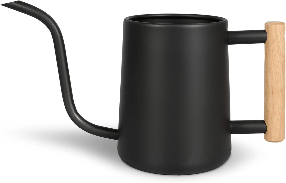 Watering can for indoor plants, 35 oz/1000 ml metal stainless steel pot with long spout for house plants bonsai outdoor garden flower decorative (black)