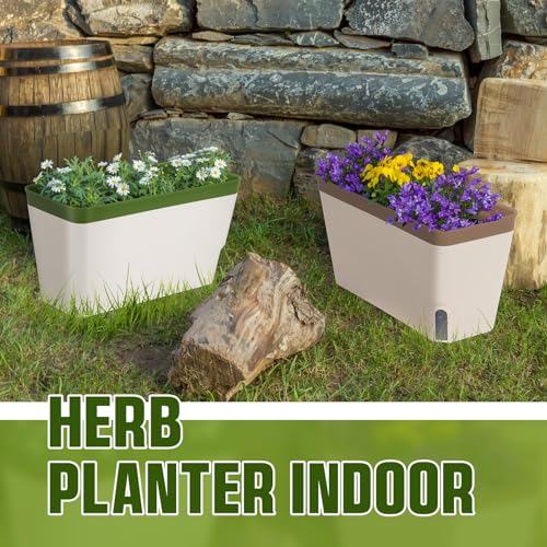 6 Set Window Herb Planter Box Self Watering Plant Pots 10.6 Inch Rectangular Herb Pots Decorative Garden Flower Box for Indoor, Succulent,Vegetables, Flowers - view 6
