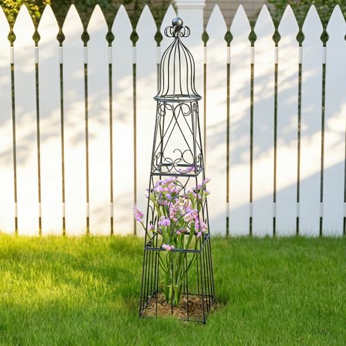 51" Vintage Metal Garden Obelisk Trellis - Outdoor Plant Support - view 4