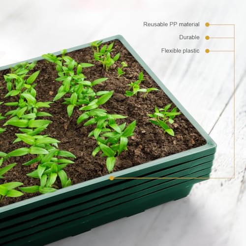 1020 Nursery Pots Trays 5 Pack, Plastic Flat Seed Starter Trays, Durable Seedling Potting Tray for Carrying and Holding Planting Pot (Green) - view 4