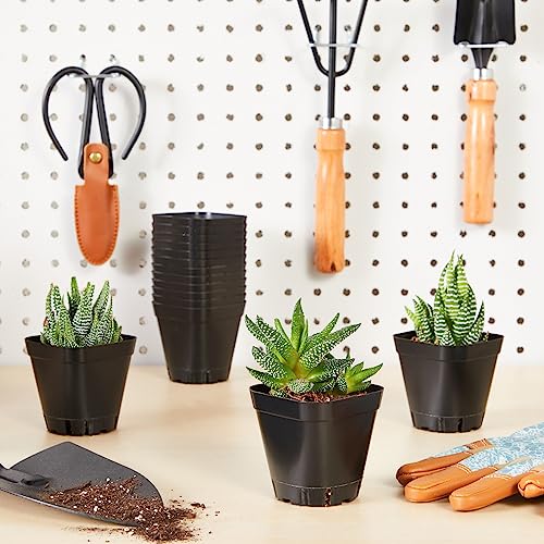 Square Nursery Pots - Seedling Planters with Drainage Holes - Versatile Pots for Plants & Succulents - Space-Saving Stackable Planters - 2.6 in, Pack of 150, Black - view 3