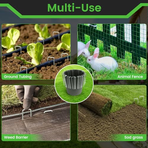 200 Pack 6 Inch Landscape Staples + 1 Hook 11 Gauge Heavy Duty Galvanized Garden Stakes, U-Shaped Ground Pins for Weed Barrier Fabric, Drip Irrigation Tubing, Sod, Lawn & Christmas Outdoor Decorations - view 5