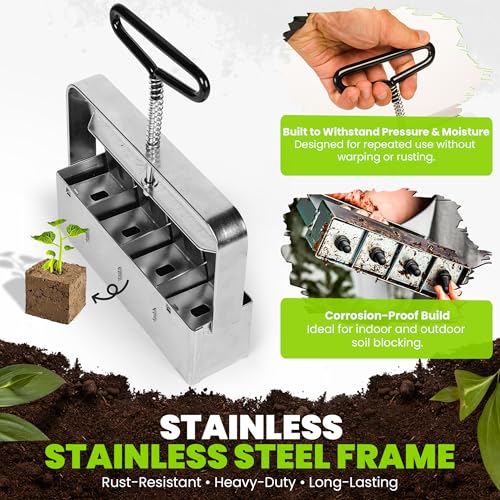 TILLERMAN Heavy Duty Soil Blocker Bundle – Rubber Sealed Handle, No Spring Slip Design, Large & Small 2-Inch Soil Block Makers with Seed Pins - Seed Starting Tool for Seedlings, Garden, Greenhouse - view 2