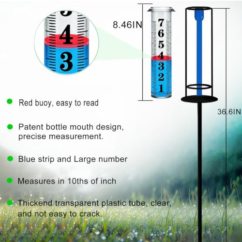 Rain Gauge outdoor, Upgraded Accurate Rain Gauges Outdoors best rated, Thickened Transparent Plastic Rain Measure Gauge for Yard, Adjustable Height Large Rain Measuring Tool for Garden, Easy to Read - view 7