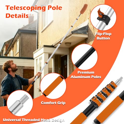 30FT Reach Telescoping Pole - 5 to 24FT Extension Pole, Portable Aluminum Telescoping Rod with Easy Flip Lock, Paint Roller Extension Poles for Paint Dusting, Window Cleaning - view 2
