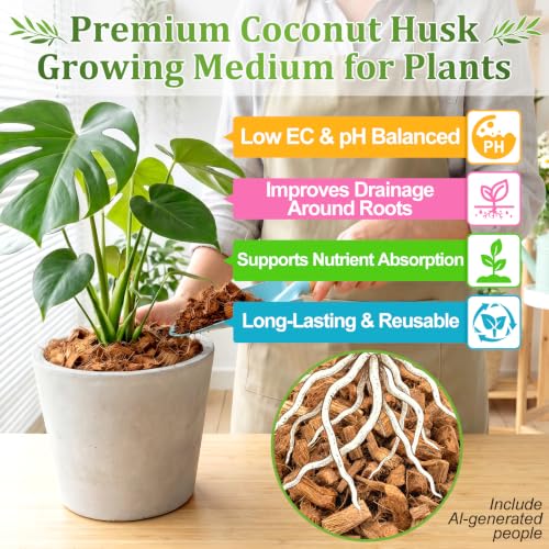 Organic Coco Coir Chips for Plants Coconut Husk Substrate 2Pcs, 2.2lb - view 3